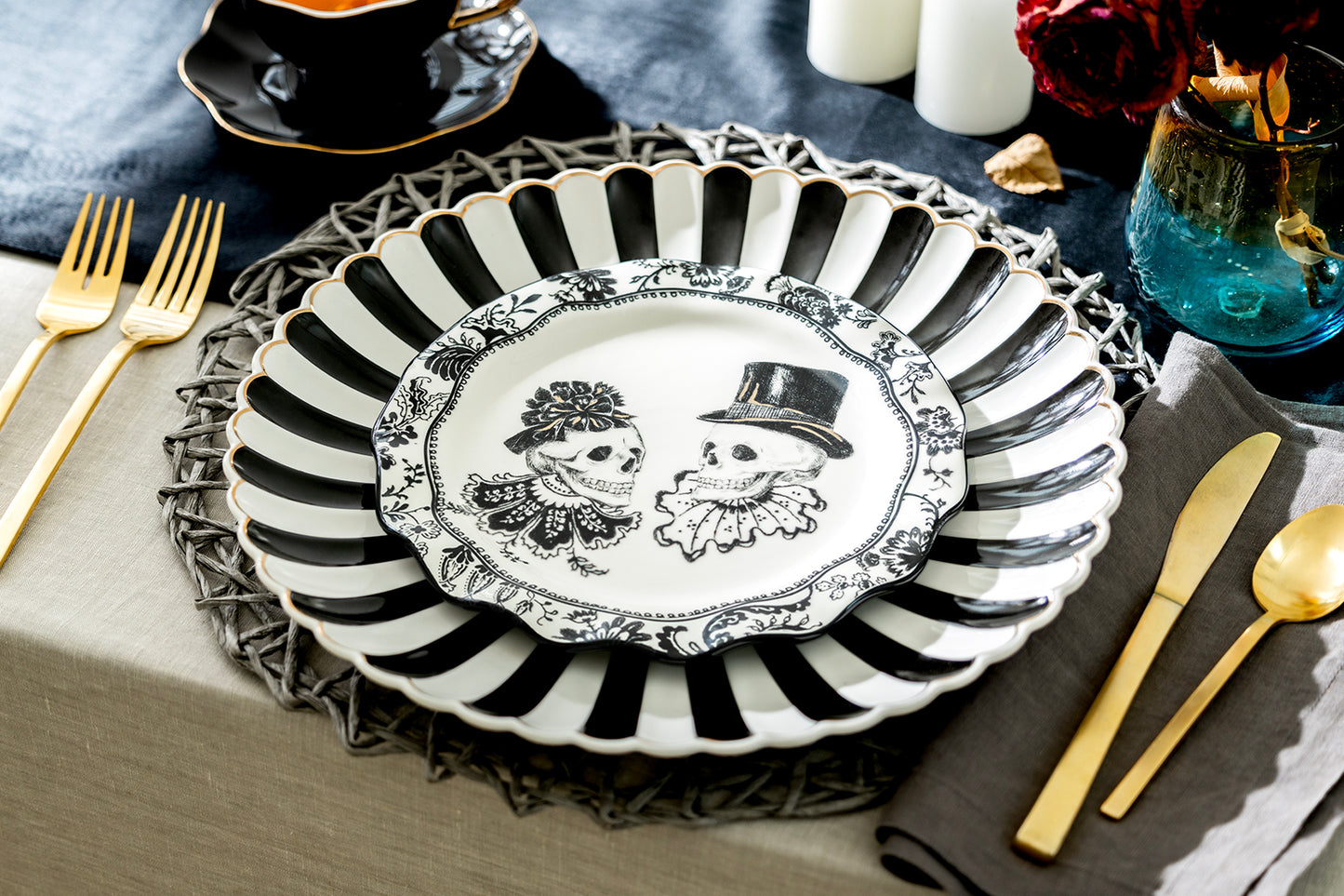 Halloween Victorian Skulls Dessert / Salad Plate - CLEARANCE