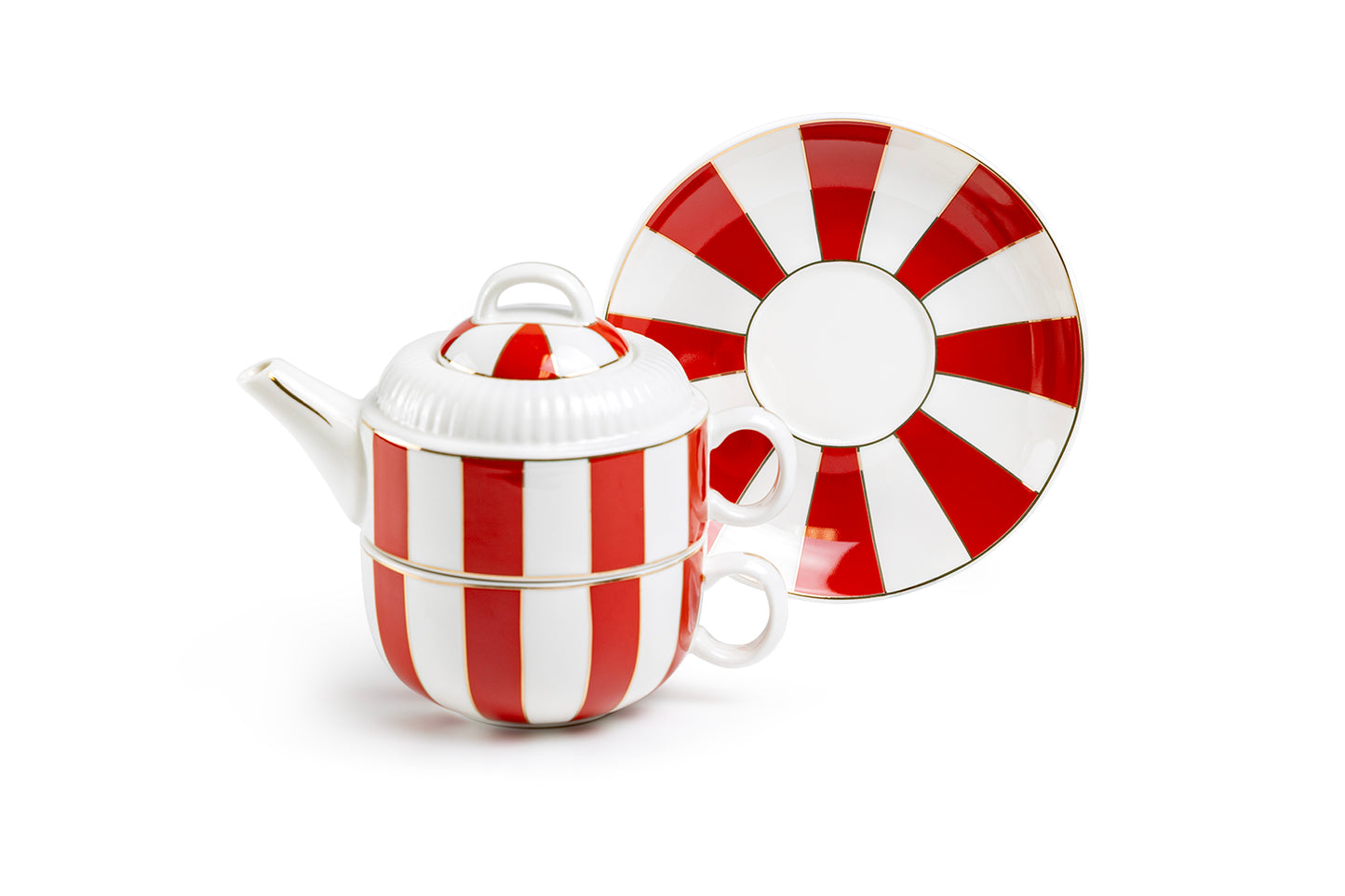 Red Carousel Stripes Fine Porcelain Tea For One Set - CLEARANCE