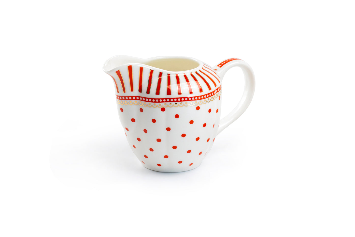 Red Josephine Stripes and Dots Fine Porcelain Creamer Pitcher - CLEARANCE