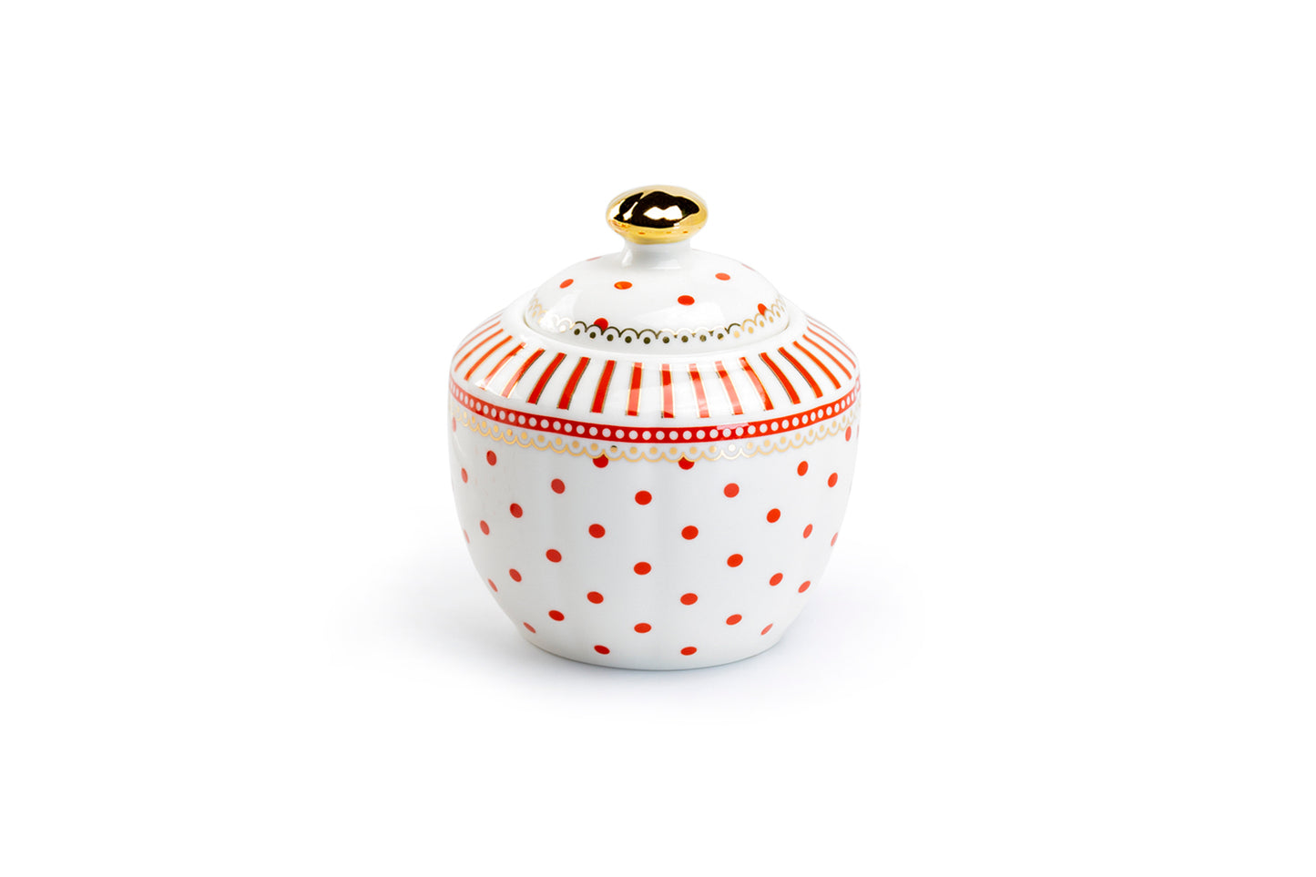 Red Josephine Stripes and Dots Fine Porcelain Sugar Bowl - CLEARANCE