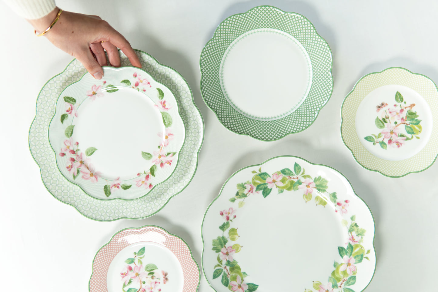 Apple Blossom Green Lattice Bone China Appetizer Plate