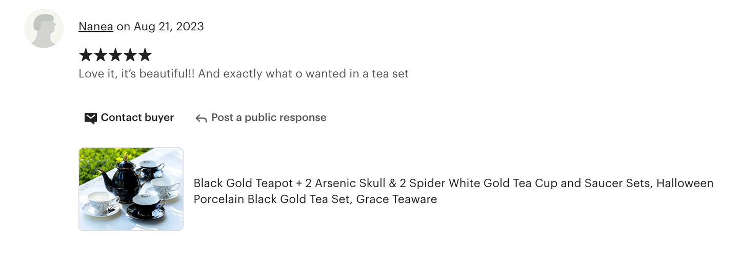 Black Gold Scallop Teapot + 4 Assorted Halloween Tea Cup and Saucer Sets - Arsenic Skull & Spider