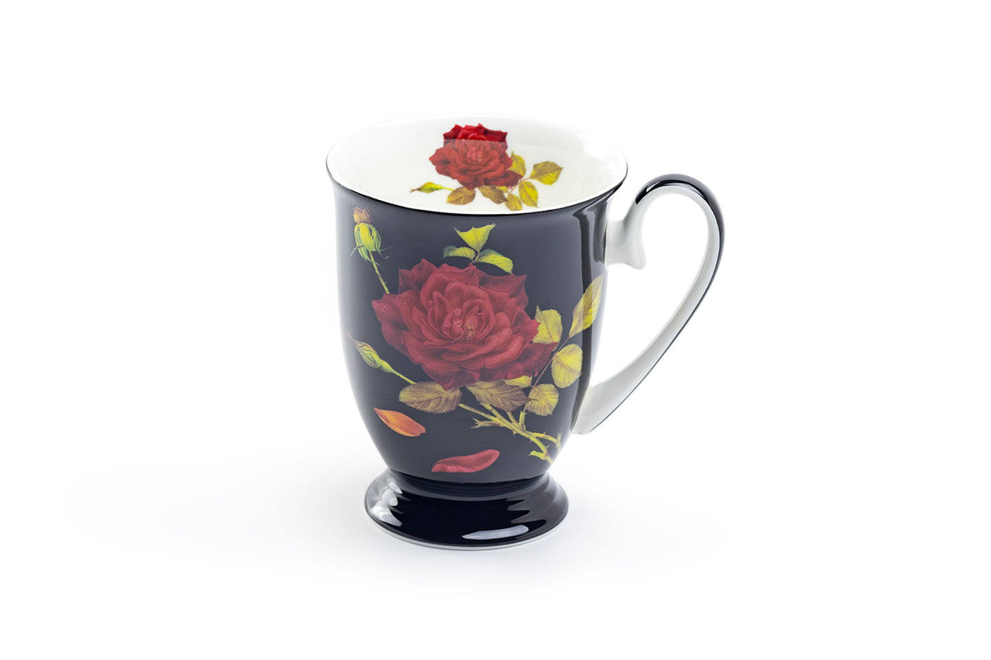 Stechcol Gracie Bone China Stem Rose Black Bone China Footed Mug