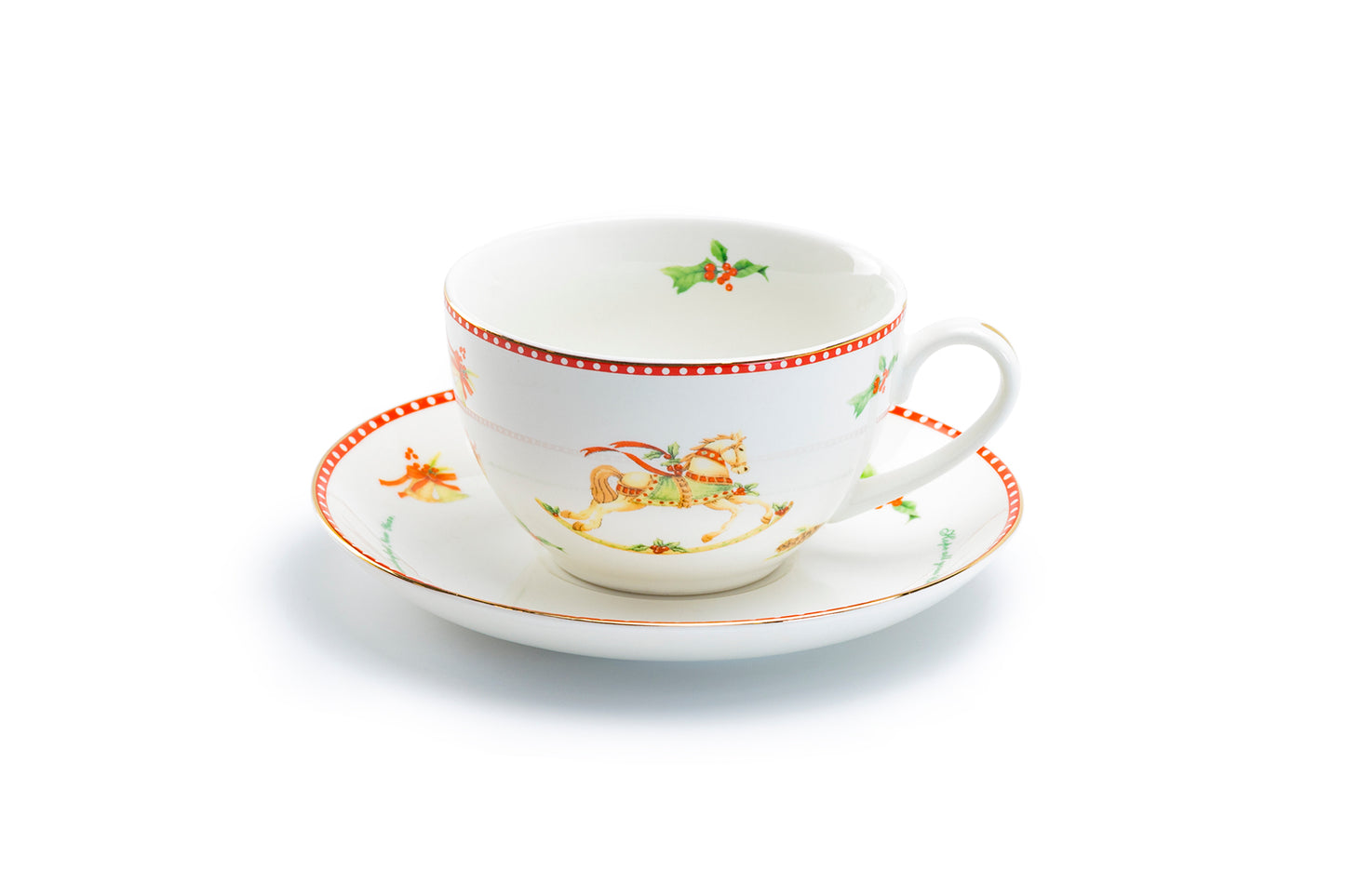 Grace Teaware Christmas Rocking Horse Fine Porcelain Tea Cup and Saucer