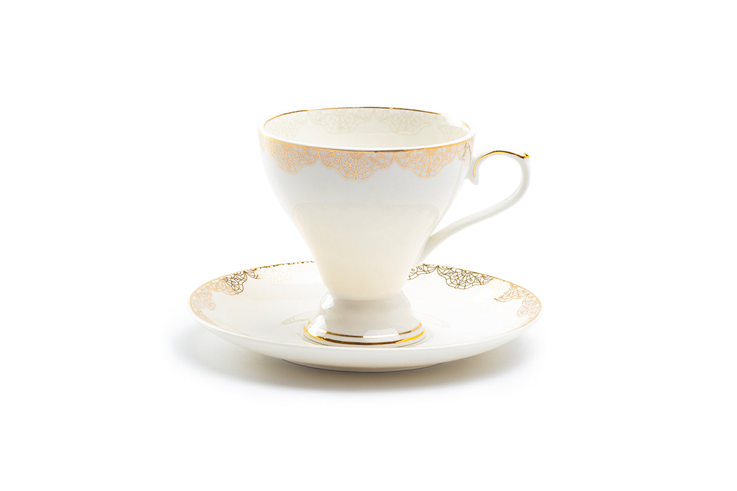Grace Teaware White Gold Lace Fine Porcelain Tea Cup and Saucer