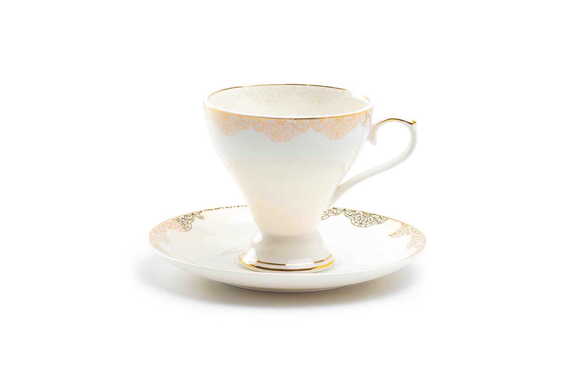 Grace Teaware White Gold Lace Fine Porcelain Tea Cup and Saucer