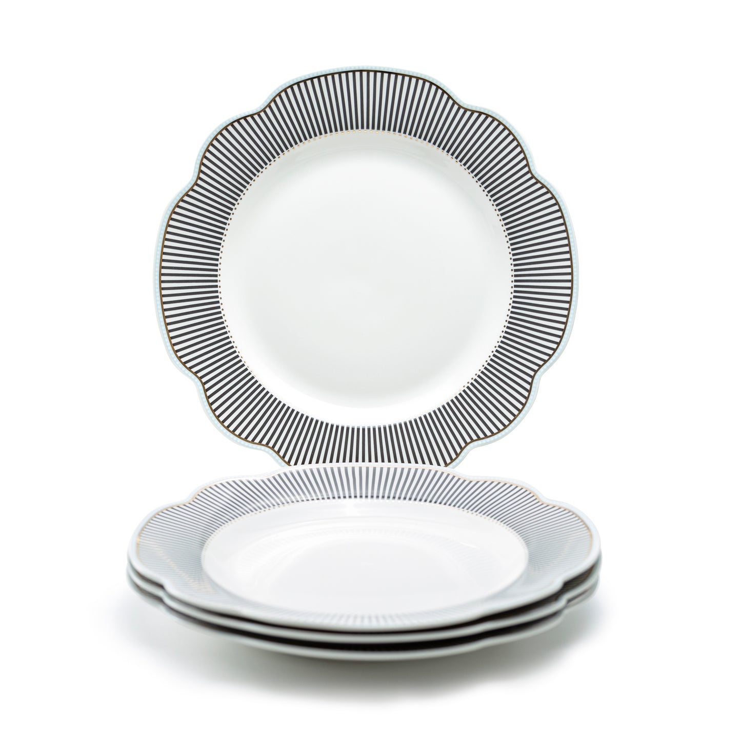 Dark Gray Stripes Scallop Fine Porcelain Dinner Plate