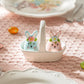 Pink and Blue Egg Bunnies with White Basket Ceramic Salt and Pepper Shaker Set