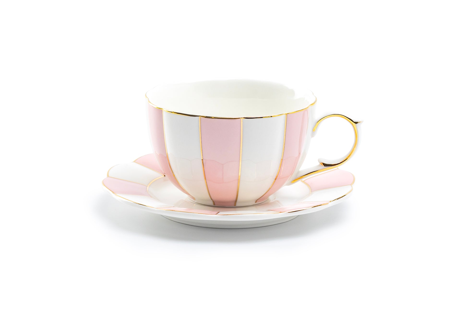 Grace Teaware Pink and White Scallop Fine Porcelain Tea Cup and Saucer