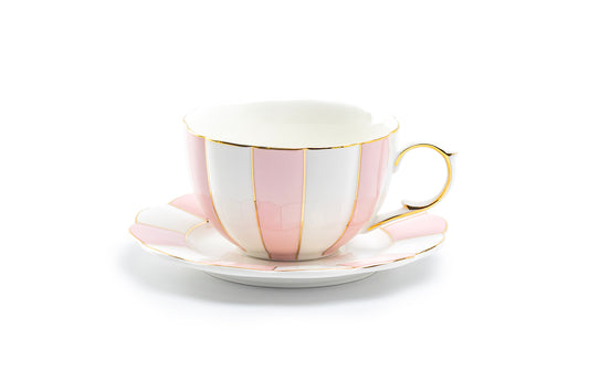 Grace Teaware Pink and White Scallop Fine Porcelain Tea Cup and Saucer