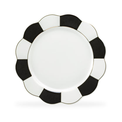 Black and White Scallop Fine Porcelain Dessert / Dinner Plate - CLEARANCE