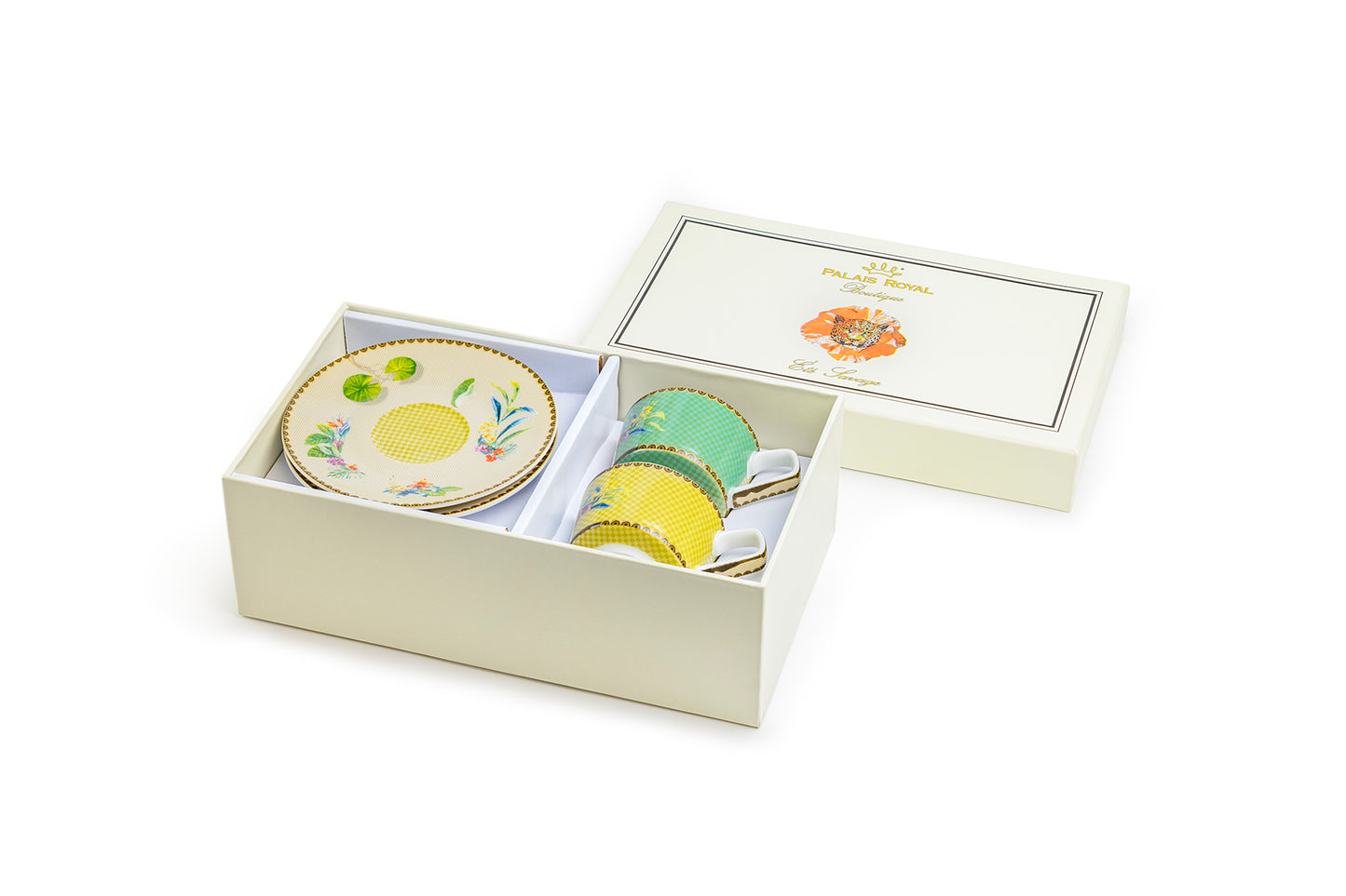 Summer Savanna Leopard Fine Porcelain 3oz Demitasse Cup and Saucer Set of 2 with Gift Box