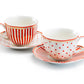 Grace Teaware Red Josephine Stripes and Dots Fine Porcelain Cup and Saucer Sets