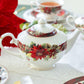 Poinsettia Pine Cone Fine Porcelain Teapot