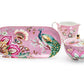 Gift Boxed Peacock Lotus Garden Pink Fine Porcelain Sugar Creamer & Serving Tray Set