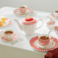Grace Teaware Red Josephine Stripes and Dots Fine Porcelain Tea Set