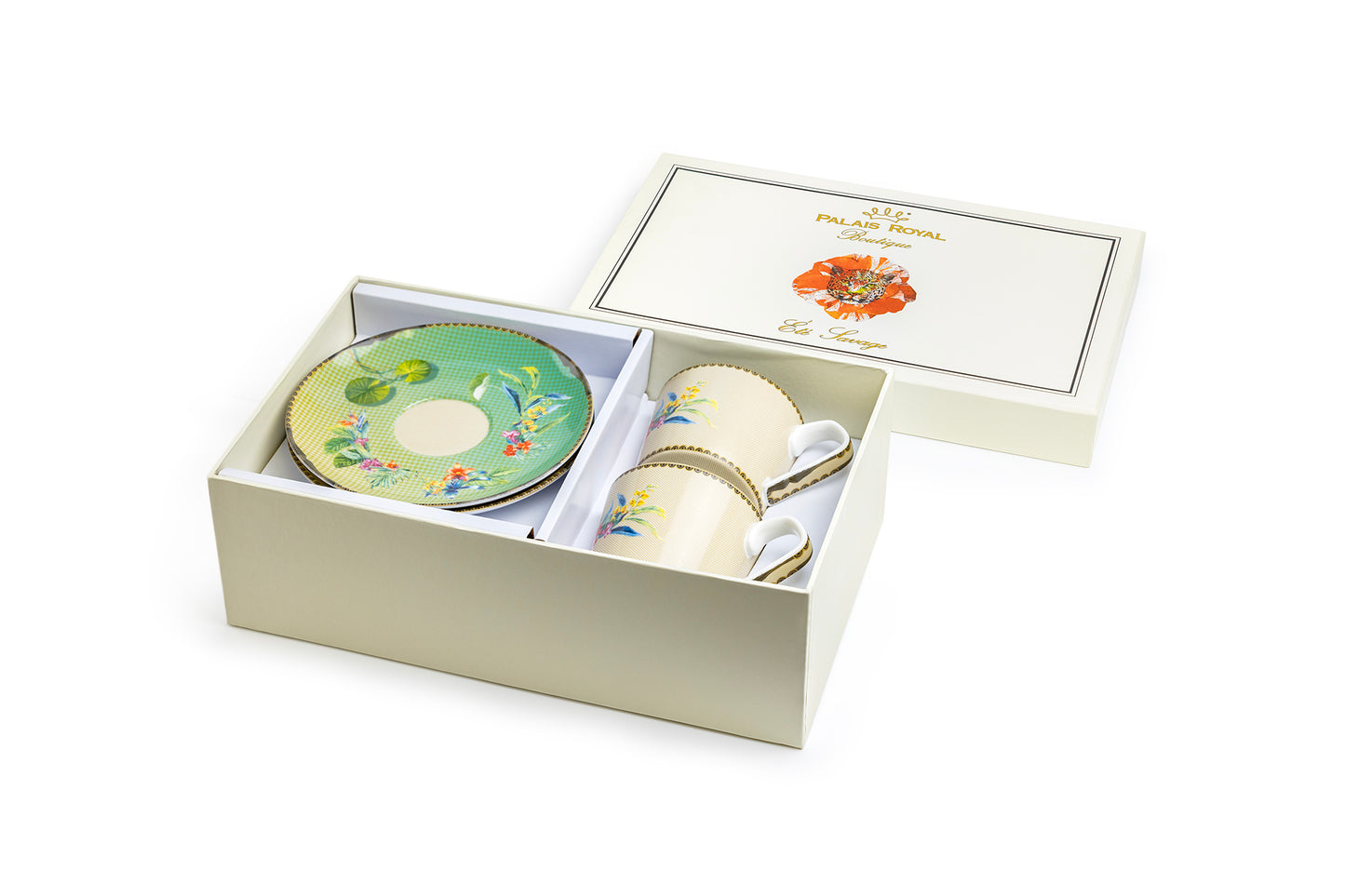 Summer Savanna Leopard Fine Porcelain Cup and Saucer Set of 2 with Gift Box