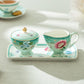 Gift Boxed Mint Flower Garden Fine Porcelain Sugar Creamer & Serving Tray Set