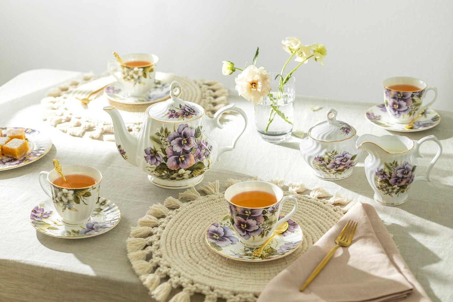 Purple Pansy Floral Bone China Grace