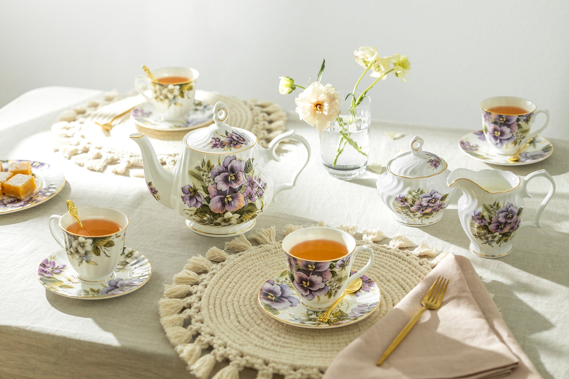 Purple Pansy Floral Bone China Grace