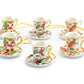 Grace Teaware Holly Berries and Poinsettia Assorted Mini Teacups Ornament Set of 6 Christmas Tree Ornament