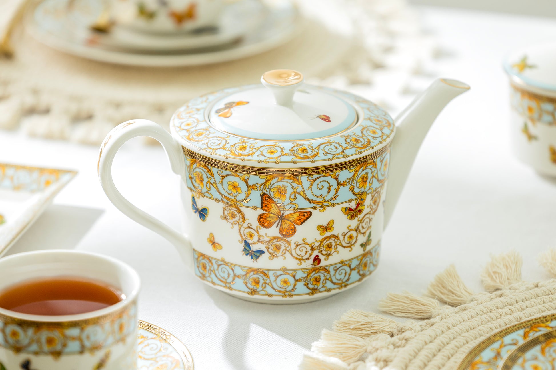 Grace Teaware Blue Butterflies Teapot