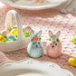 Pink and Blue Egg Bunnies with White Basket Ceramic Salt and Pepper Shaker Set