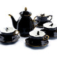 Grace Teaware Black Gold Scallop Teapot + 4 Halloween Tea Cup and Saucer Sets