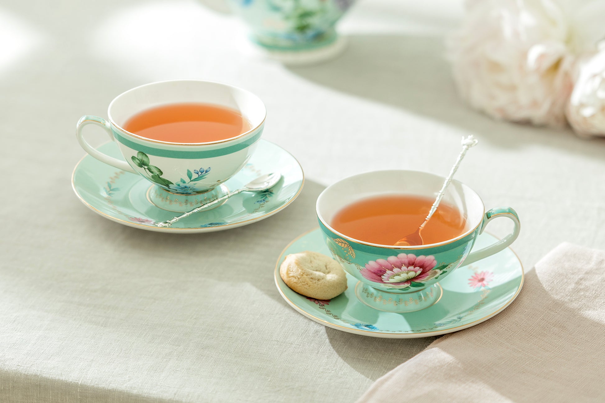 Grace Teaware Mint Flower Garden Fine Porcelain Cup and Saucer Sets