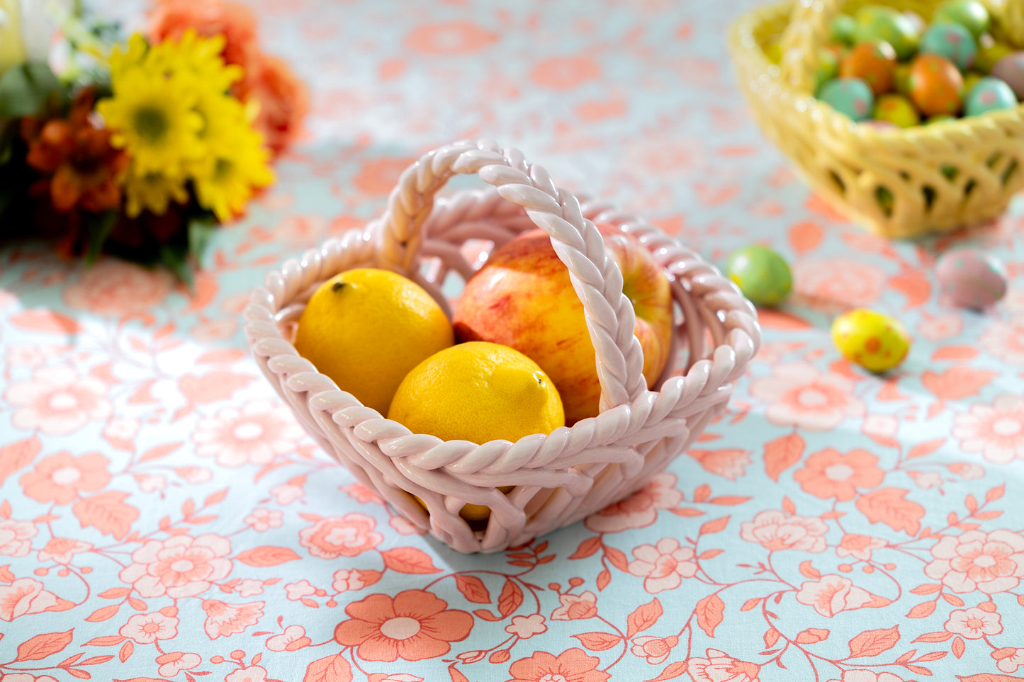 Hand Woven Easter Medium Basket - Pink