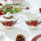 Poinsettia Pine Cone Fine Porcelain Sugar & Creamer Set