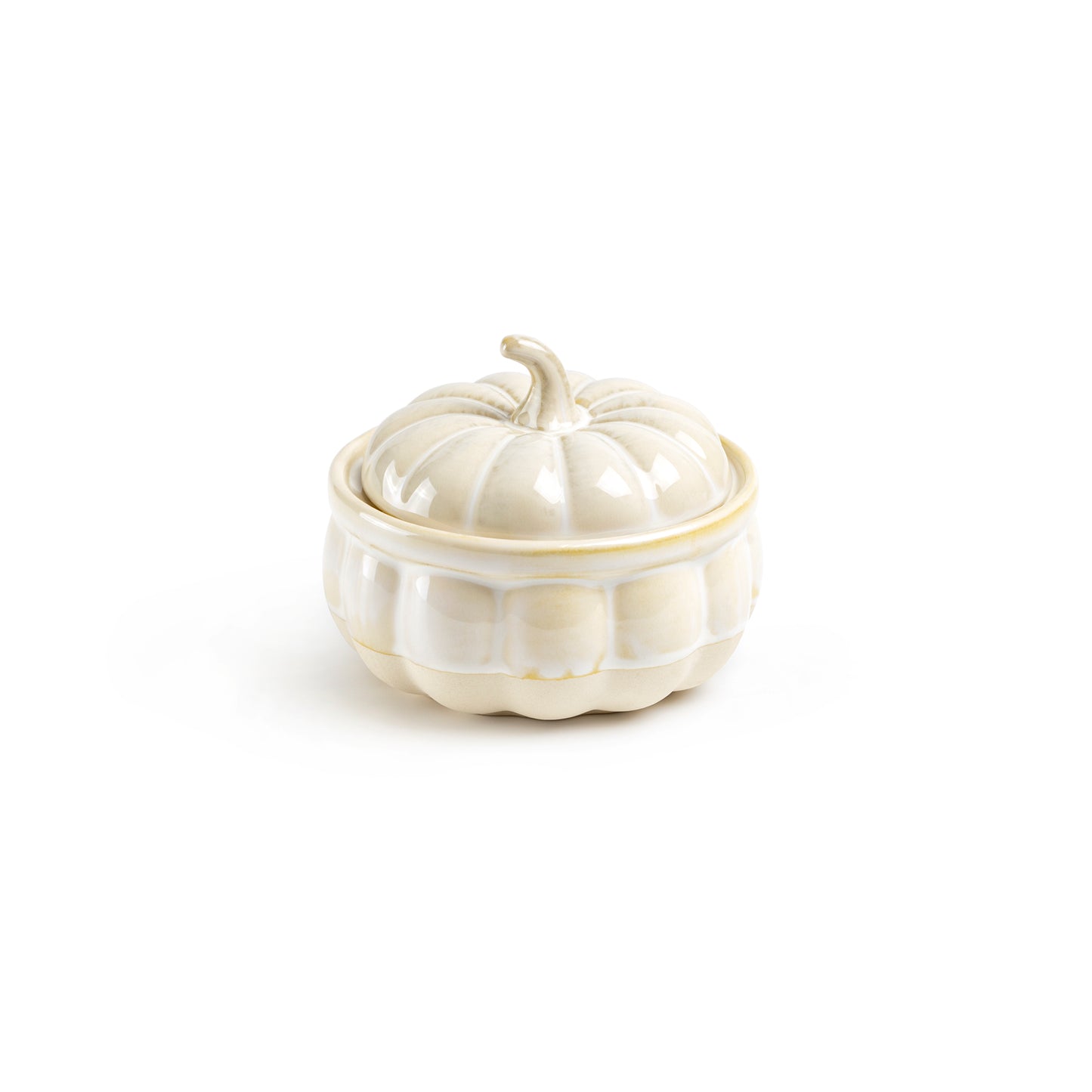 White Pumpkin Figural Reactive Glazed Bowl with Lid