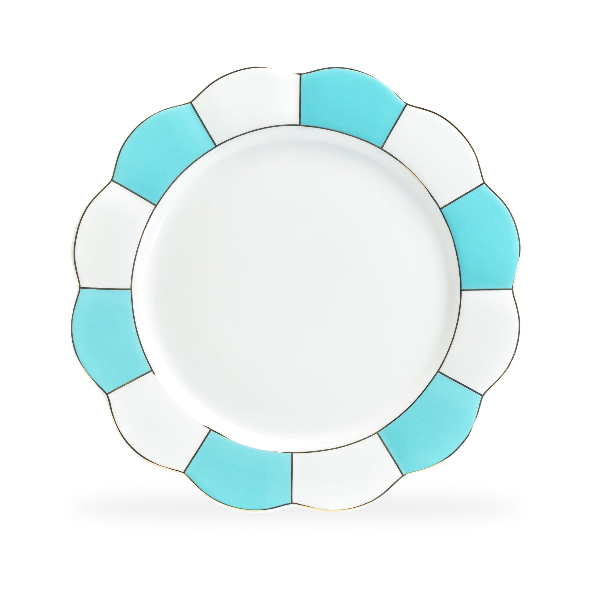 Grace Teaware Turquoise Gold Scallop Fine Porcelain Dinner Plate