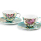 Peacock Lotus Garden Green Fine Porcelain Assorted Cup and Saucer Sets