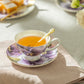 Stechcol Gracie Bone China Purple Gold Pansy Bone China Tea Cup and Saucer set