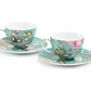 Peacock Lotus Garden Green Fine Porcelain Assorted Cup and Saucer Sets