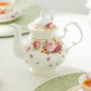 Gracie Bone China Peony and Strawberry Cream Bone China Teapot