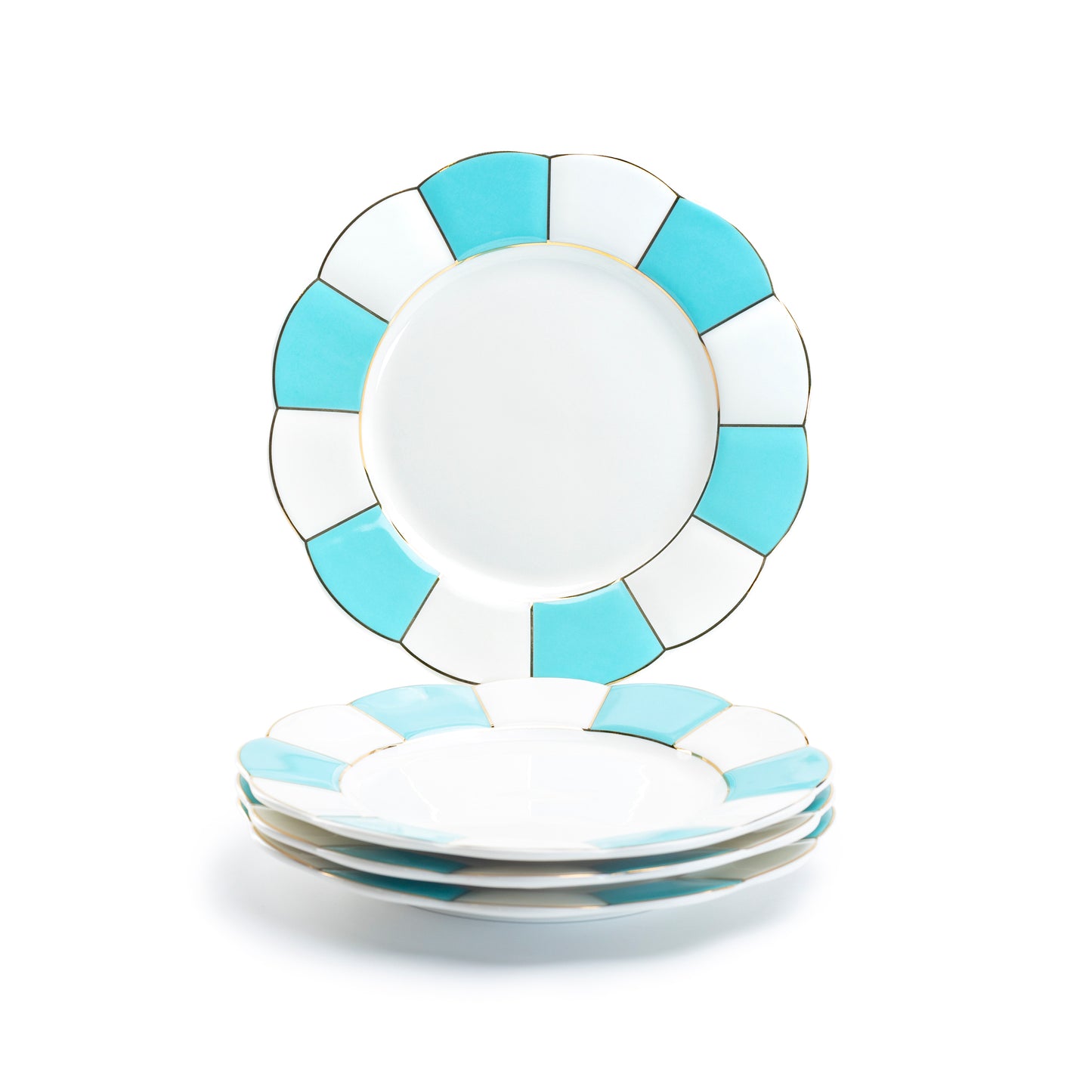 Grace Teaware Turquoise Gold Scallop Fine Porcelain Dessert Plate set of 4