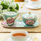 Gift Boxed Peacock Lotus Garden Green Fine Porcelain Sugar Creamer & Serving Tray Set