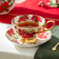 Stechcol Gracie Bone China Poinsettia Gold Bone China Tea Cup and Saucer