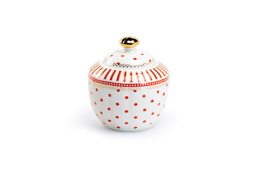 Red Josephine Stripes and Dots Fine Porcelain Sugar Bowl - CLEARANCE