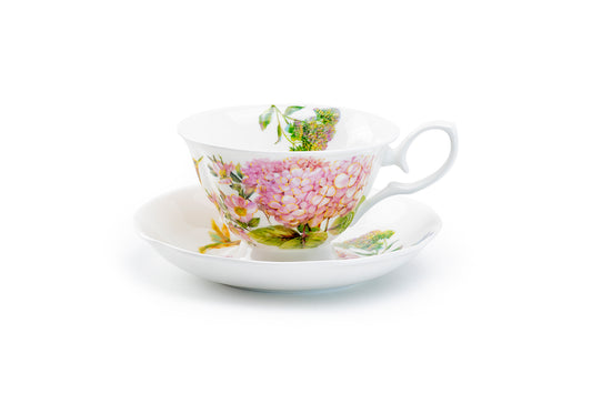Stechcol Gracie Bone China Hydrangea with Hummingbird Bone China Tea Cup and Saucer