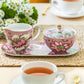 Gift Boxed Peacock Lotus Garden Pink Fine Porcelain Sugar Creamer & Serving Tray Set