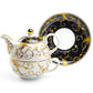 Grace Teaware Black Gold Scroll Fine Porcelain Tea For One set