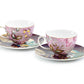 Peacock Lotus Garden Pink Fine Porcelain Assorted Cup and Saucer Sets