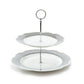 Dark Gray Stripes with Gold Dots Scallop Fine Porcelain 2-Tier Server