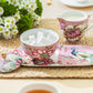 Gift Boxed Peacock Lotus Garden Pink Fine Porcelain Sugar Creamer & Serving Tray Set