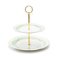 Mint Green Stripe with Gold Dots Fine Porcelain 2-Tier Server