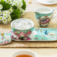 Gift Boxed Peacock Lotus Garden Green Fine Porcelain Sugar Creamer & Serving Tray Set