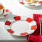 Red and White Scallop Fine Porcelain Dessert/Dinner Plate